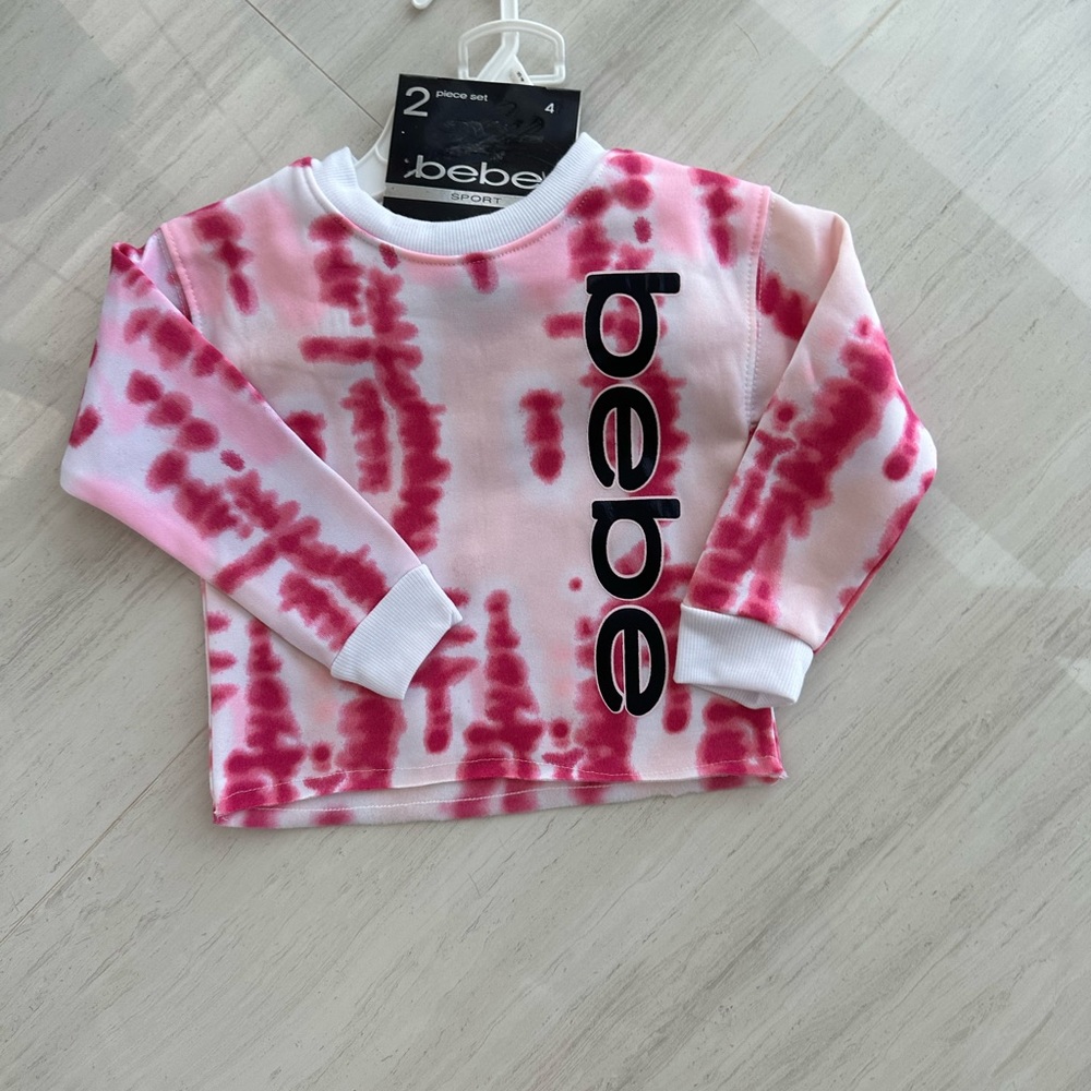 NWT BEBE SPORT GIRLS pink tie dye Sweatshirt and shorts, 2 piece set. Size 4 - Picture 5 of 8
